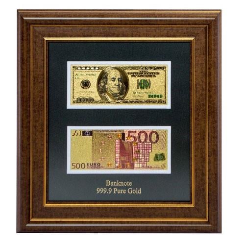 Панно банкноты с золотым напылением Гранд Презент 100 USD/500 EURO 32х34,5 см (ГП601818)