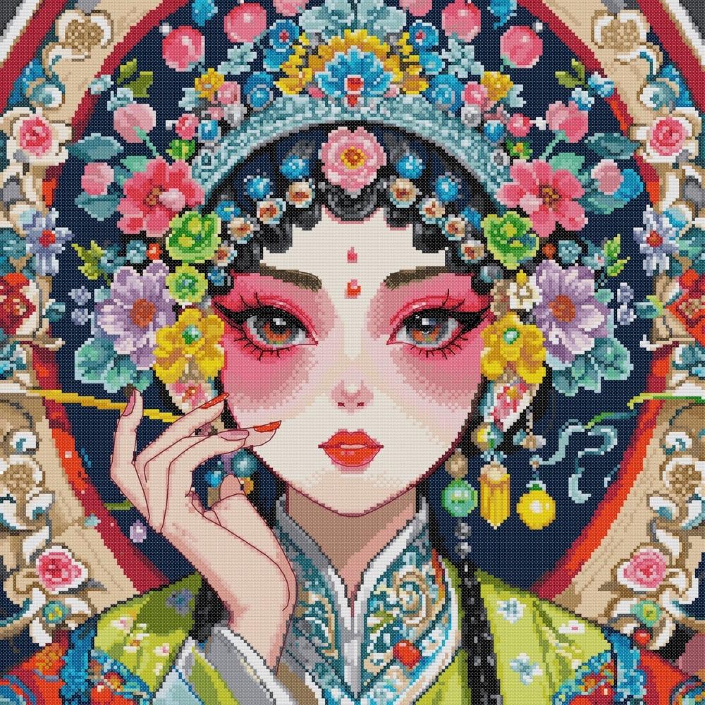 Набор для вышивания крестиком NKF Жизнерадостная девушка ZA039 ткань 14CТ с рисунком 47х47 см (39955)
