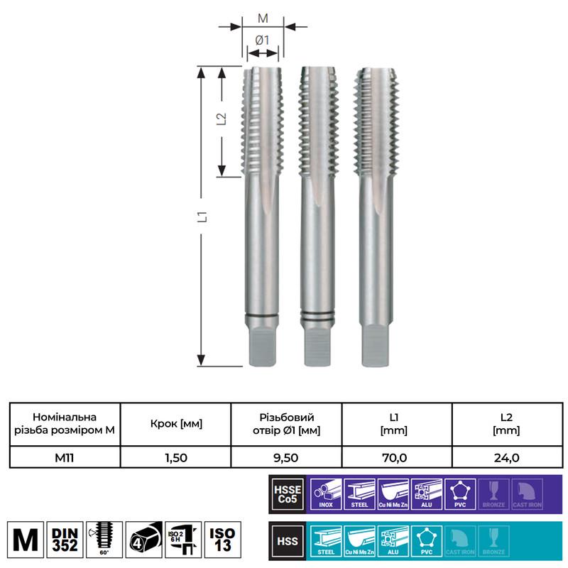 Метчик ручной RUKO DIN352 M11 шаг 1,5 мм сталь HSS 3 шт. (INRMRMR001101500R0) - фото 3 Метчик ручной RUKO DIN352 M11 шаг 1,5 мм сталь HSS 3 шт. (INRMRMR001101500R0) - фото 3