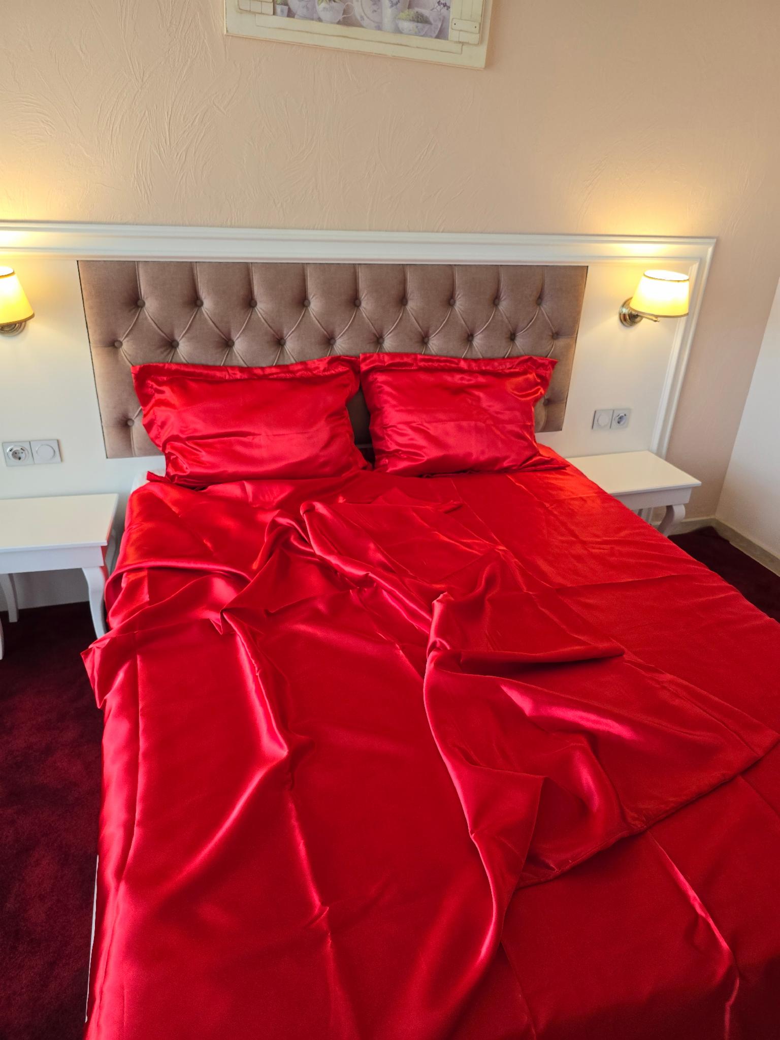 Комплект постільної білизни атласний євро 200x220 см наволочки 50х70 см 2 шт./70х70 см 2 шт. Червоний (14141402)