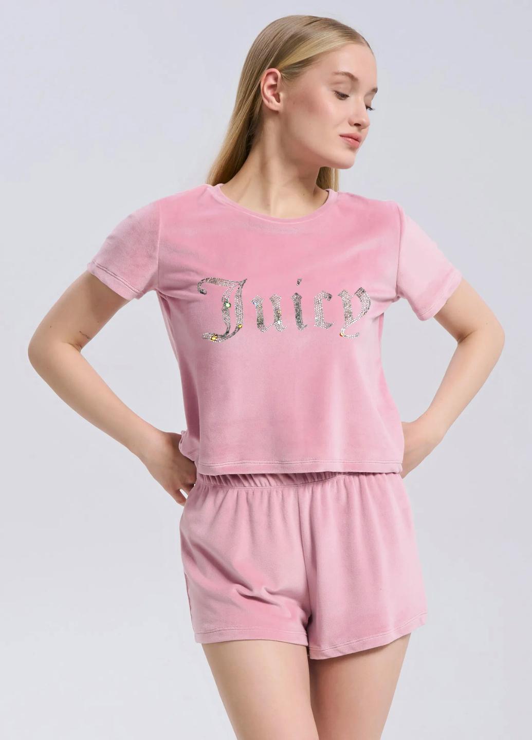 Пижама женская велюровая FS Juicy футболка/шорты S Pink (7605)