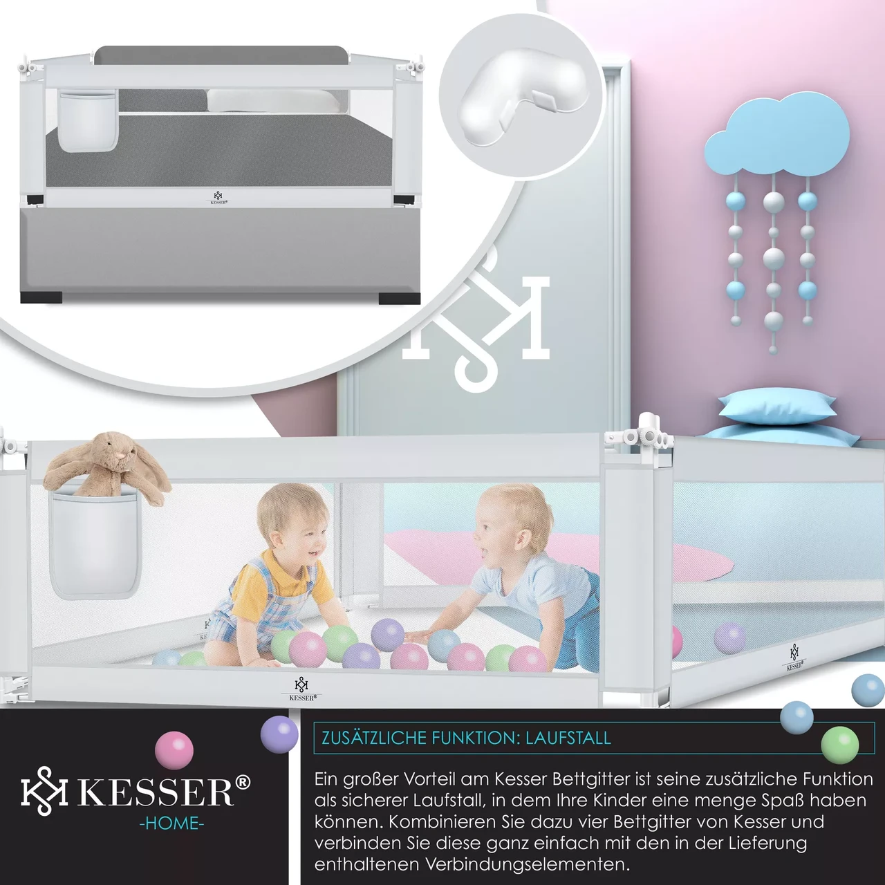 Огородження для дитячого ліжка KESSER 150 см Сірий - фото 3 Огородження для дитячого ліжка KESSER 150 см Сірий - фото 3