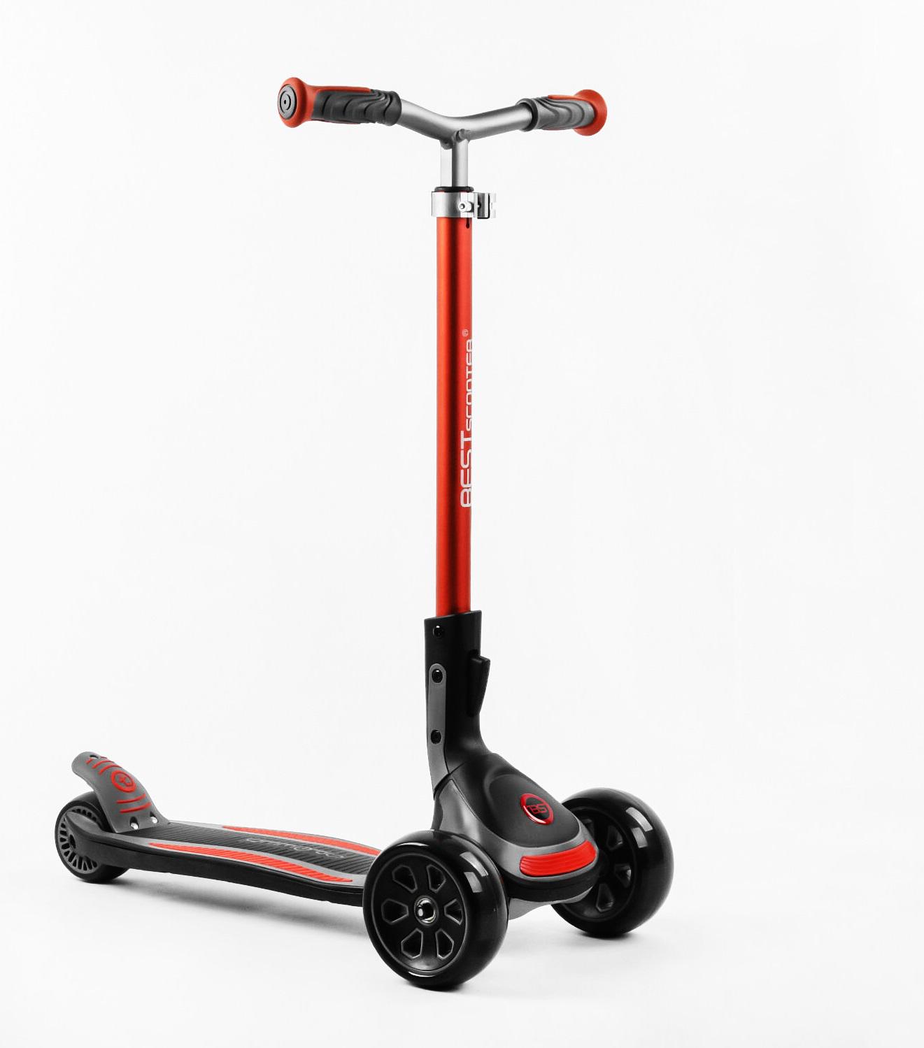 Самокат трехколесный Best Scooter Maxi складной колеса PU со светом Black/Red (105881)