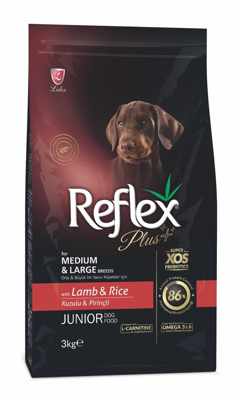 Корм сухий Reflex Plus Junior Medium&Large Breeds Lamb&Rice з ягнятком для цуценят середніх та великих порід 3 кг (RFX-102)