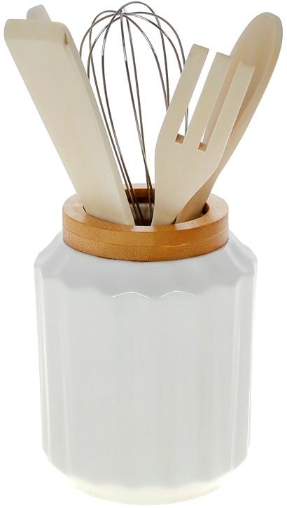 Набор кухонных аксессуаров Nouvelle Home Naturel 5 пр. в фарфоровой подставке (BD-289-385)