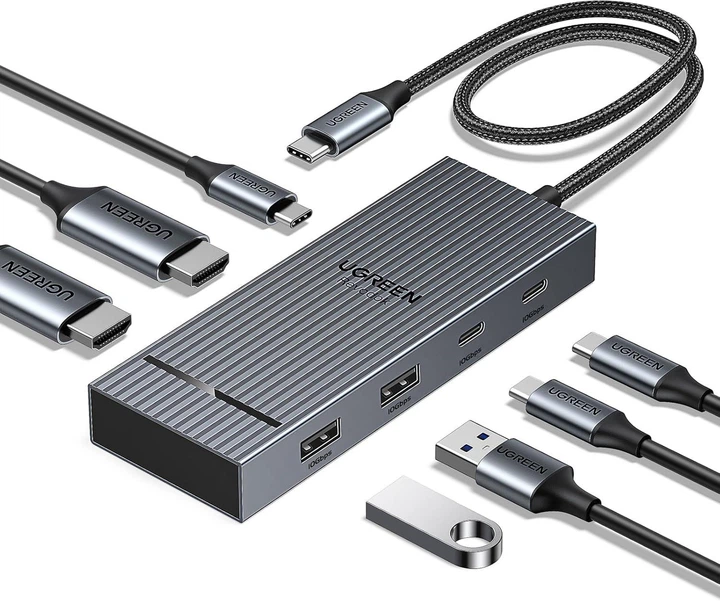 Хаб для подключения двух мониторов UGREEN Revodok Pro HDMI 4K 60hz 10 Гбит/с PD