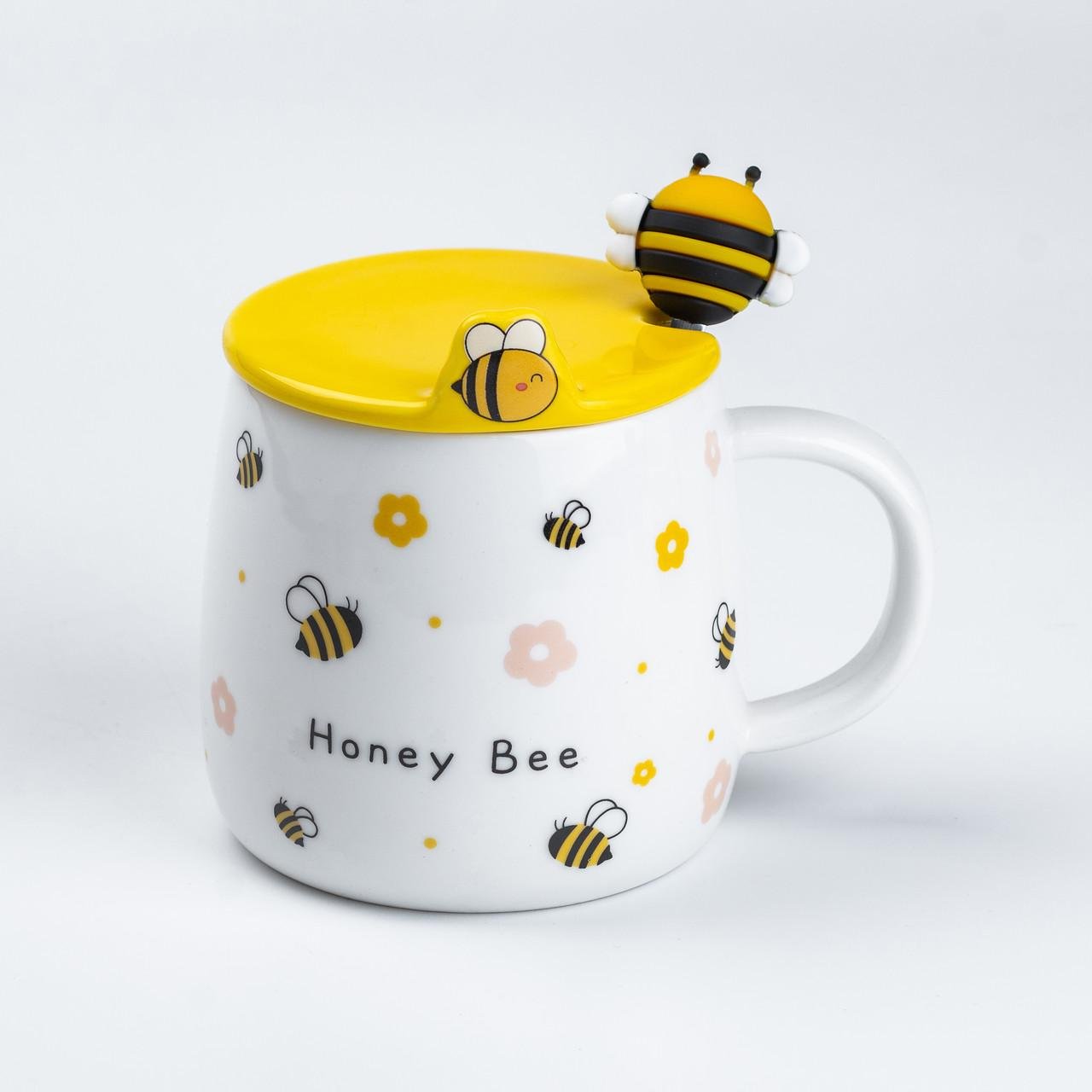 Чашка керамічна Bee honey bee з кришкою та ложкою 450 мл (HP7199WY) - фото 1