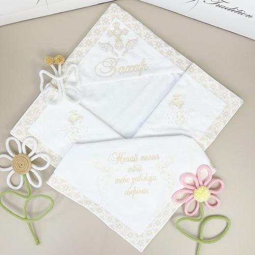 Крыжма махровая с вышивкой Family Tradition Маленькие ангелочки для мальчика 100х100 см Белый (50055)