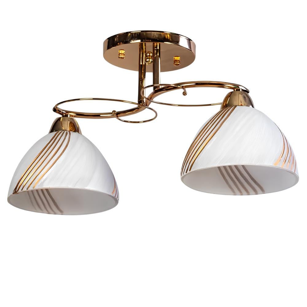 Люстра стельова Light House SH-20236/2 FG E27 плафони білі з золотими смужками 470х180х240 мм Золотий 