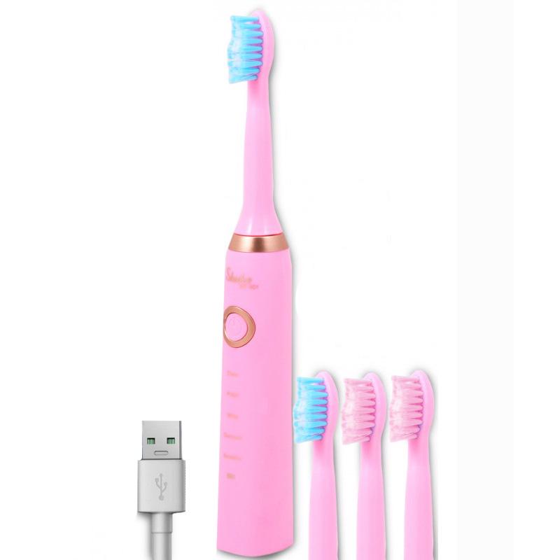 Електрична зубна щітка Shuke SK-601 5 режимів 4 насадки Рожевий (7393) - фото 2