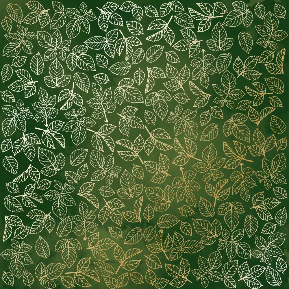 Лист бумаги односторонний Golden Rose leaves с фольгированием 30,5х30,5 см Green/Aquarelle