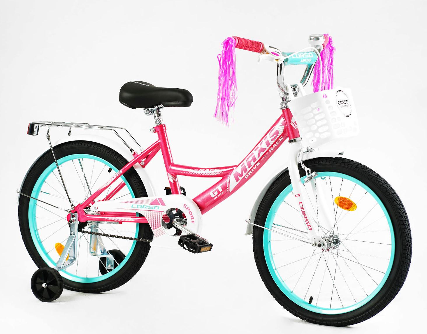 Велосипед 2-хколесный Corso Maxis 20" корзина/ручной тормоз/дополнительные колеса Pink (143327)