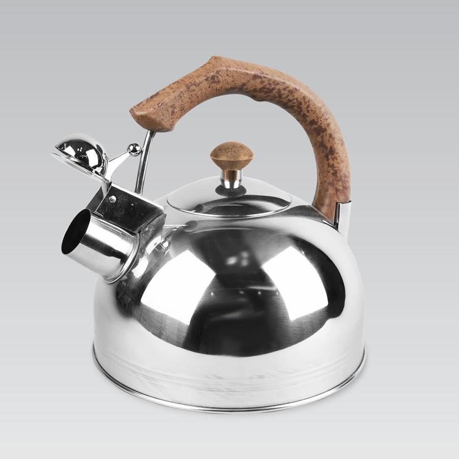 Чайник с свистком и коричневой ручкой 2,2 л (MR-1307)