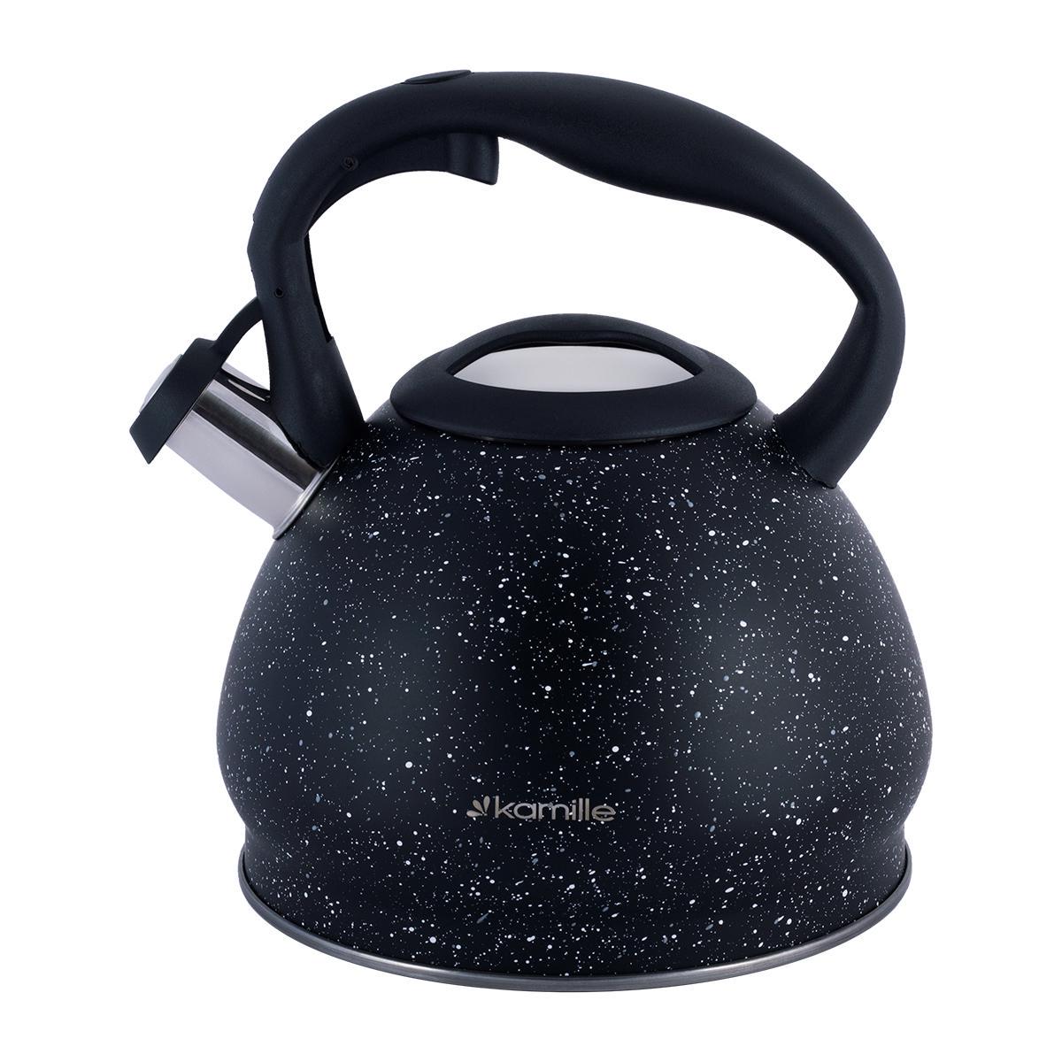 Чайник Kamille из нержавеющей стали со свистком 2,7 л Черный мрамор (14880106)