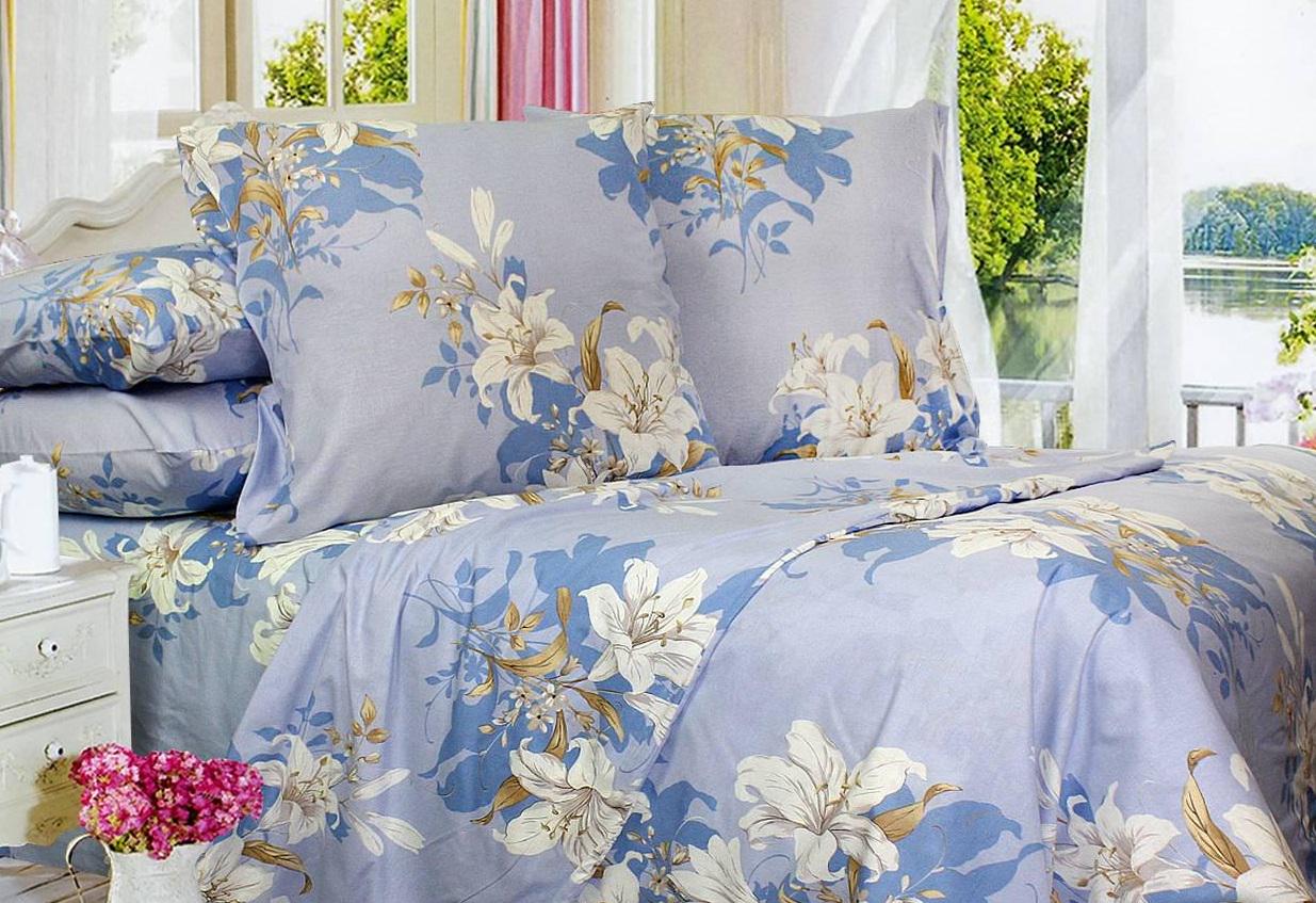 Комплект постельного белья семейный Еней-плюс Т0415 Голубой/Синий/Белый