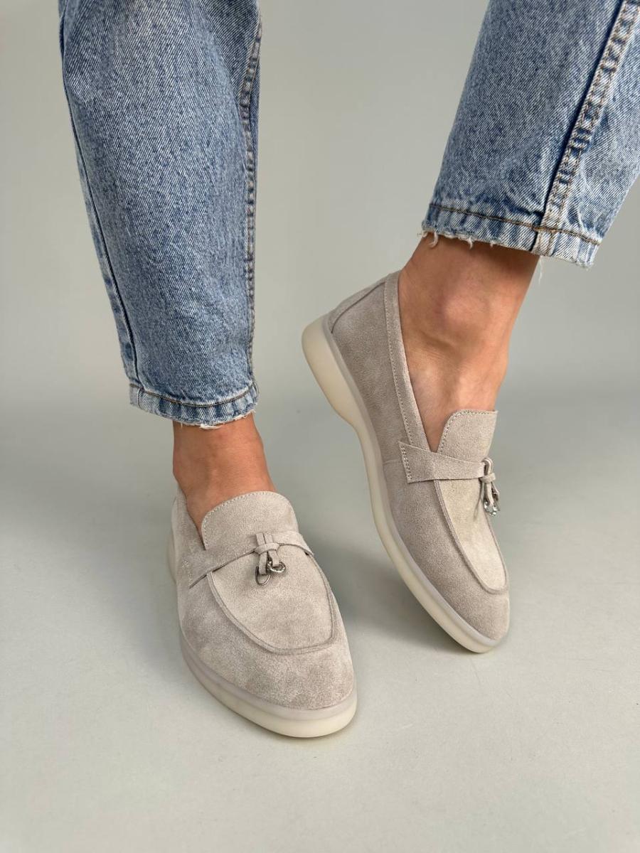 Лоферы женские замшевые на низком ходу р. 37 Бежевый (6602-7/37)