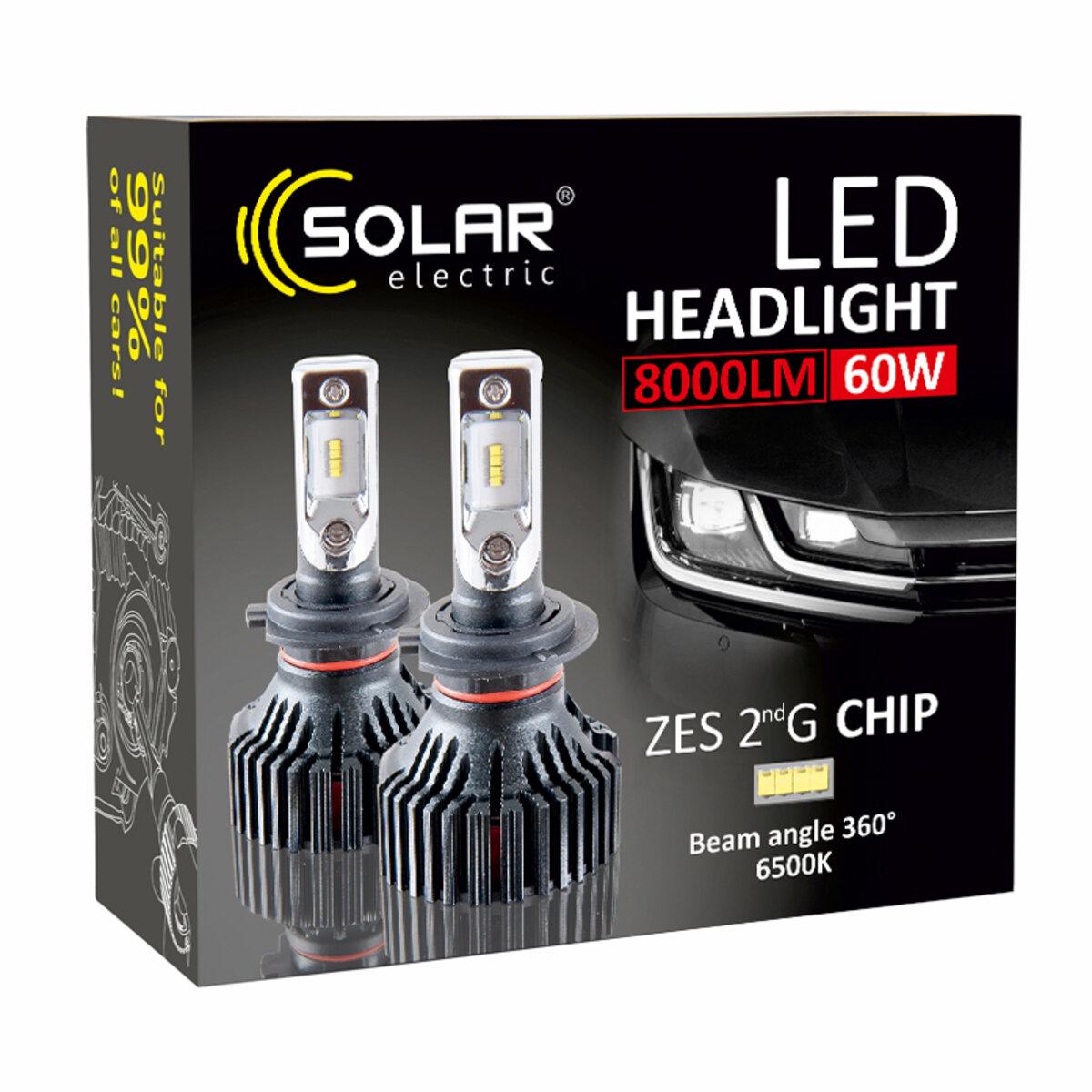 Лампы автомобильные головного света Solar LED H7 12/24V 6500K 8000Lm 60W ZES Chip (8307) - фото 4