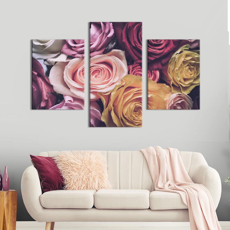 Картина на холсте триптих Прекрасные цветные розы 96x60 см (886-32)