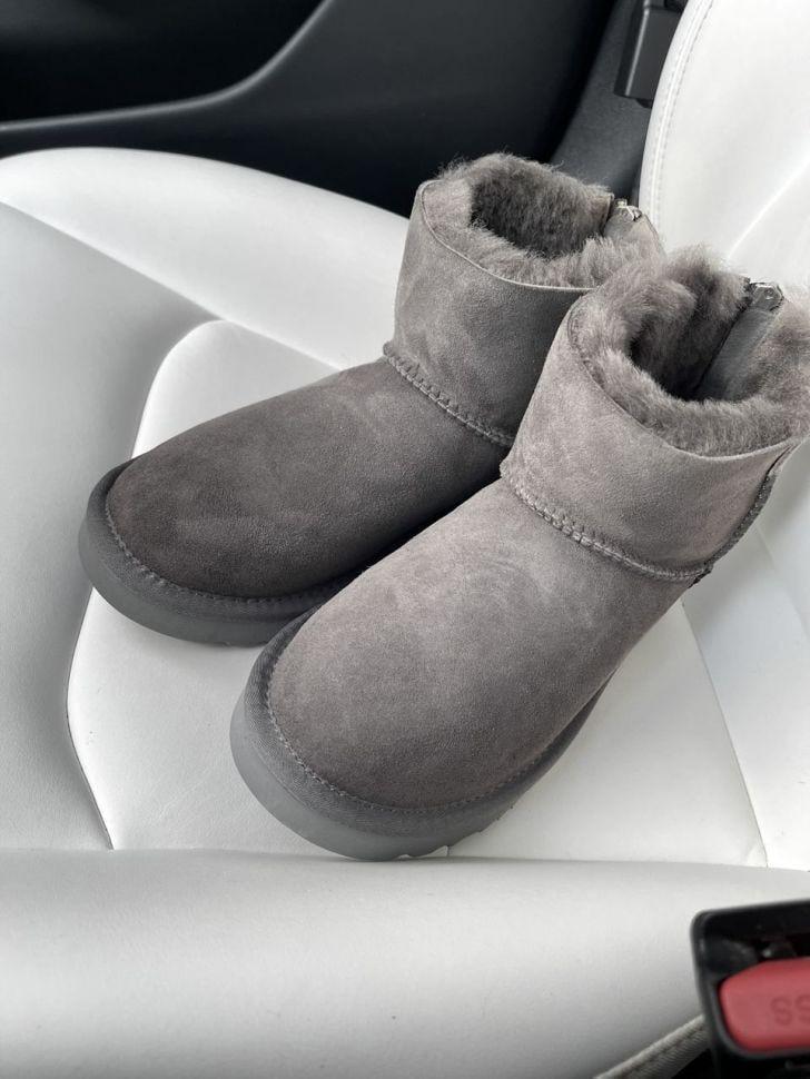 Уггі жіночі UGG Classic Mini Grey Suide Zipper р. 36 Сірий (13286)