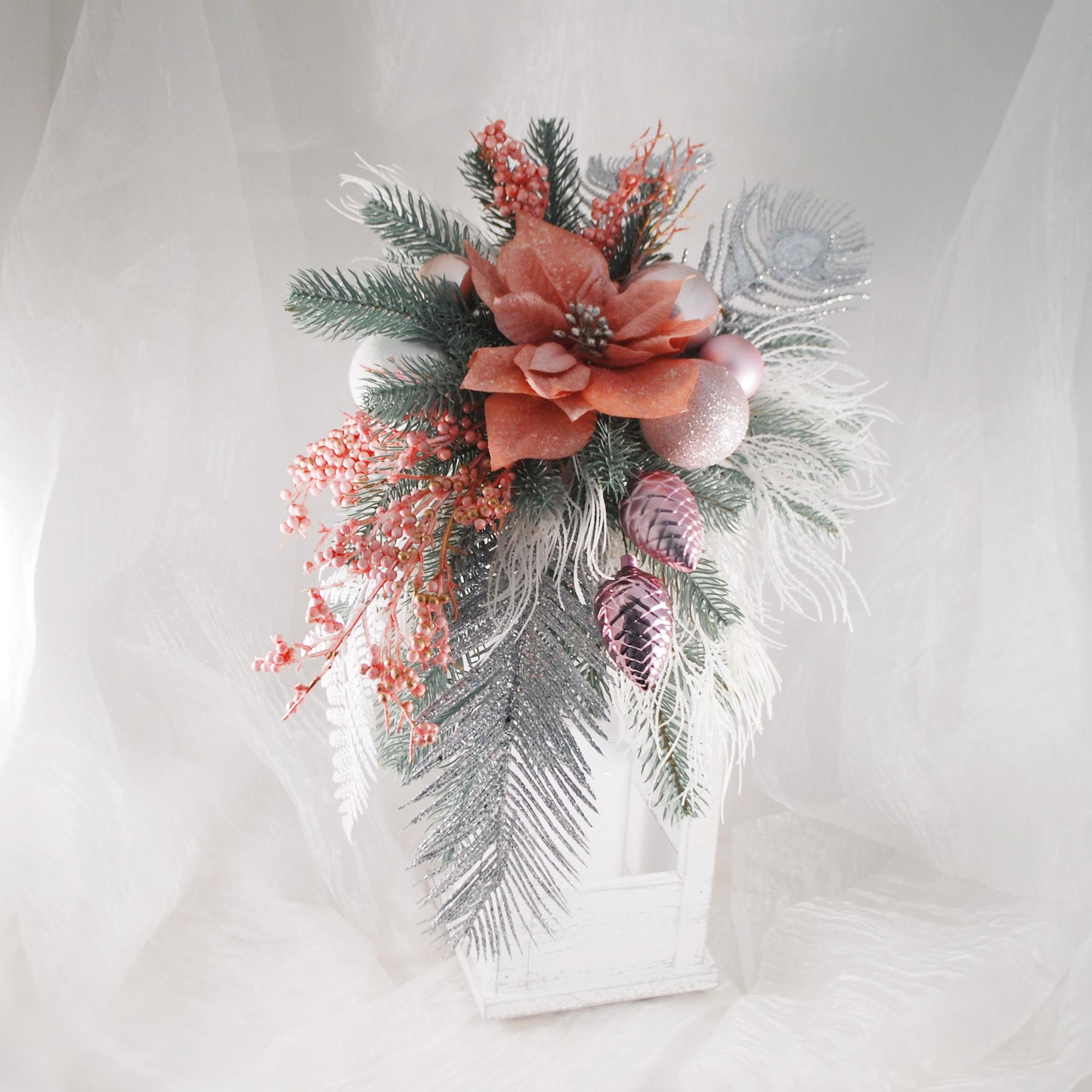 Новогодний декоративный фонарь-подсвечник 53 см Розовый/Белый (5722037) - фото 4 Новогодний декоративный фонарь-подсвечник 53 см Розовый/Белый (5722037) - фото 4