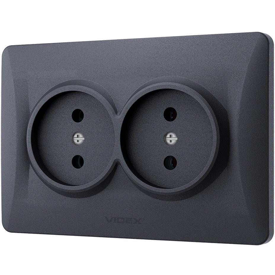 Подвійна розетка з підвищеною вогнетривкістю Videx Binera VF-BNSK2-BG Чорний графіт