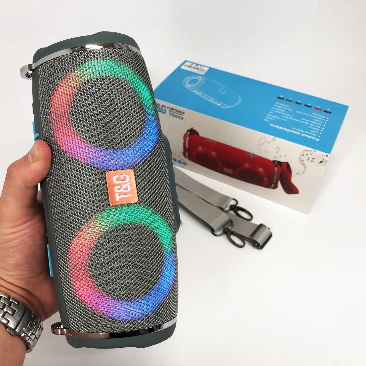 Портативна колонка з RGB підсвічуванням та ремінцем Сірий (TG642) - фото 2