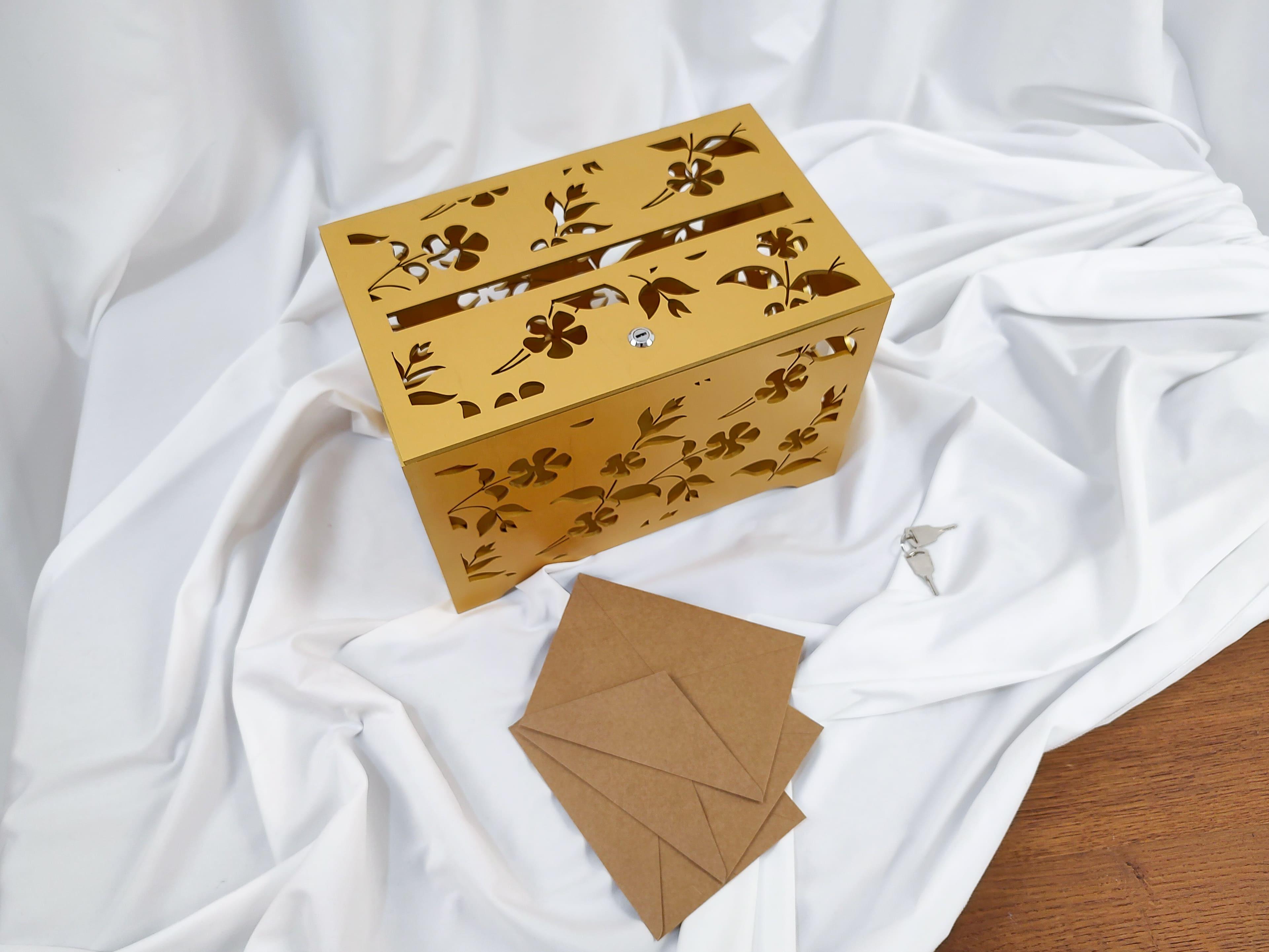 Ящик свадебный деревянный Elfy Цветы Золотой (ДС41)