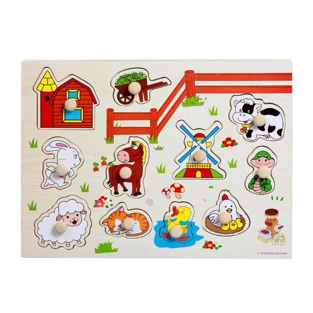 Пазл деревянный Монтессори Мультяшные животные Ферма (13449678)