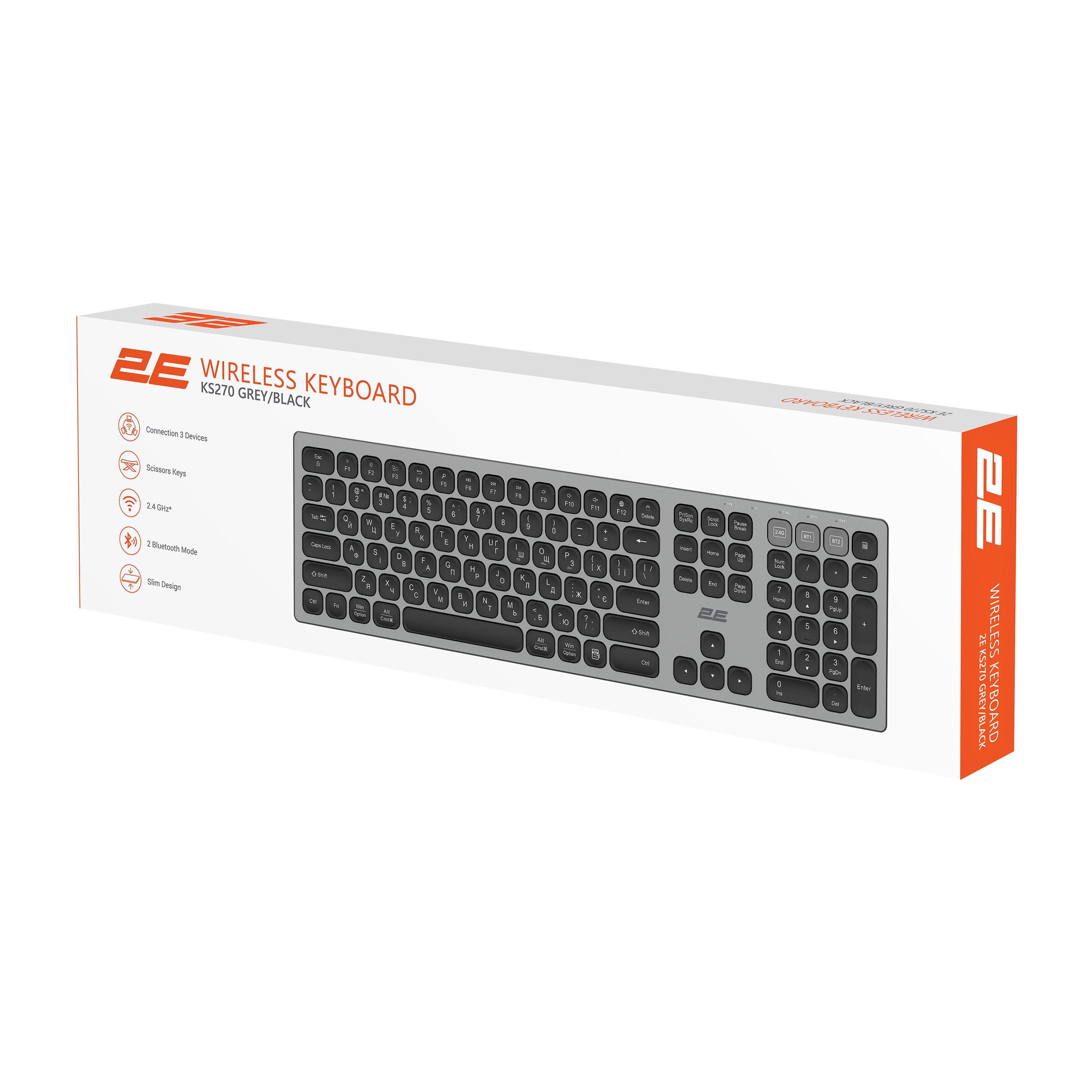Клавиатура ножничная беспроводная 2E KS270 с металлической панелью Серый/Черный (2E-KS270WBGR_UA) - фото 10 Клавиатура ножничная беспроводная 2E KS270 с металлической панелью Серый/Черный (2E-KS270WBGR_UA) - фото 10