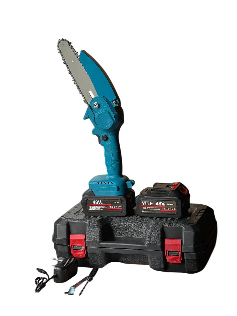 Пила цепная аккумуляторная электрическая для обрезки деревьев и веток с 2 аккумуляторами 6" шина 15 см