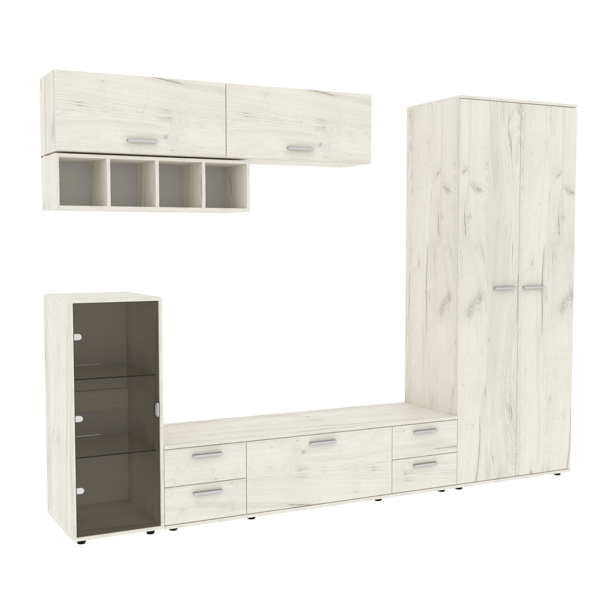 Стенка в гостиную Hugo-1 2860х520х2120 мм Дуб Крафт Белый