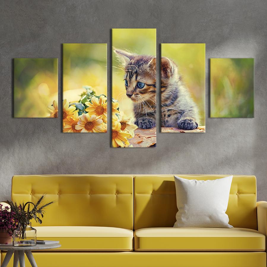 Модульная картина из 5 частей на холсте интерьерная картина Голубоглазый котёнок 162x80 см (152-52) Модульная картина из 5 частей на холсте интерьерная картина Голубоглазый котёнок 162x80 см (152-52)