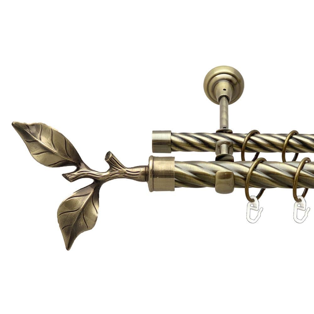 Карниз металлический Orvit Листок Розы двухрядный открытый/скрученная труба/кольцо металлическое Антик 25/19 мм 240 см (00-00017887)