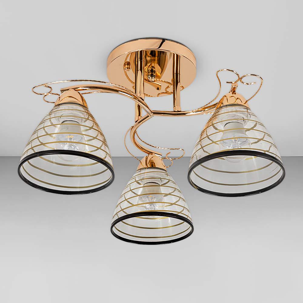 Люстра стельова Light House SRS-18931/3 з візерунком Золотий/Прозорий