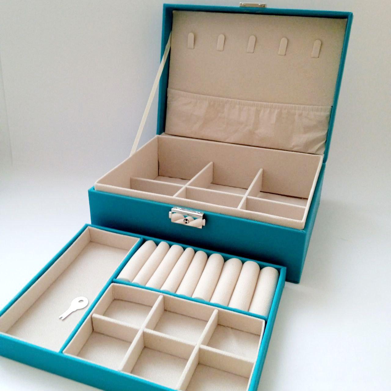 Шкатулка для украшений двухуровневая с замком 23х17,5х9 см Blue