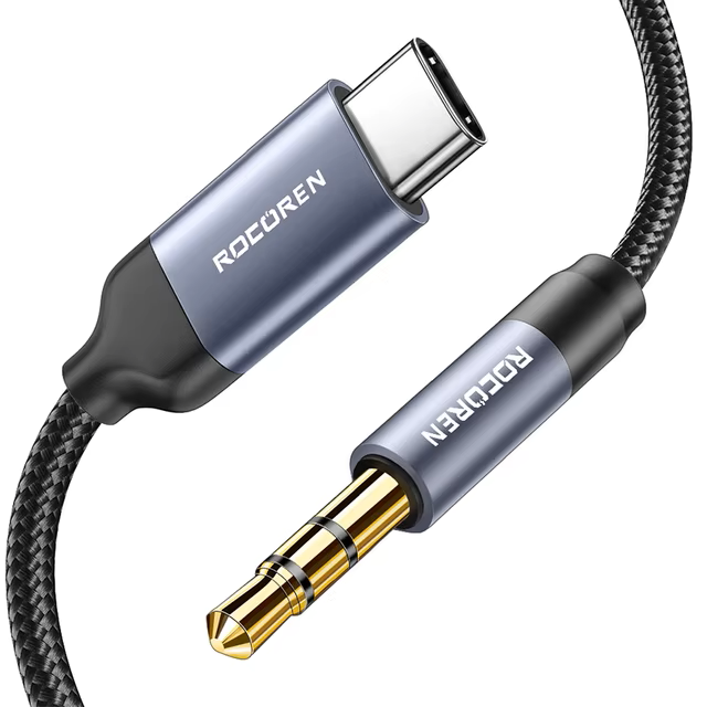 Кабель Rocoren Type C-AUX 3.5 мм 1 м Сірий (RCTA мм -ZY0G)