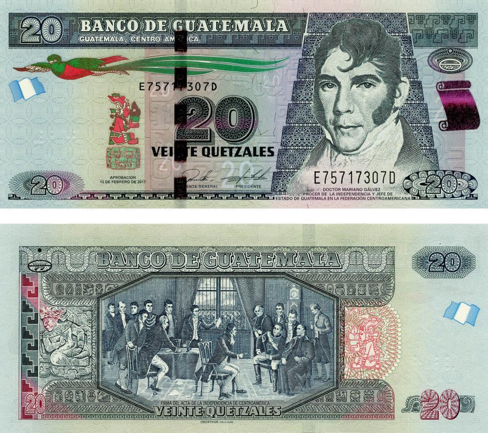 Коллекционная банкнота Гватемала 20 кетсалей 2017 2019 UNC P124 (Б12416)