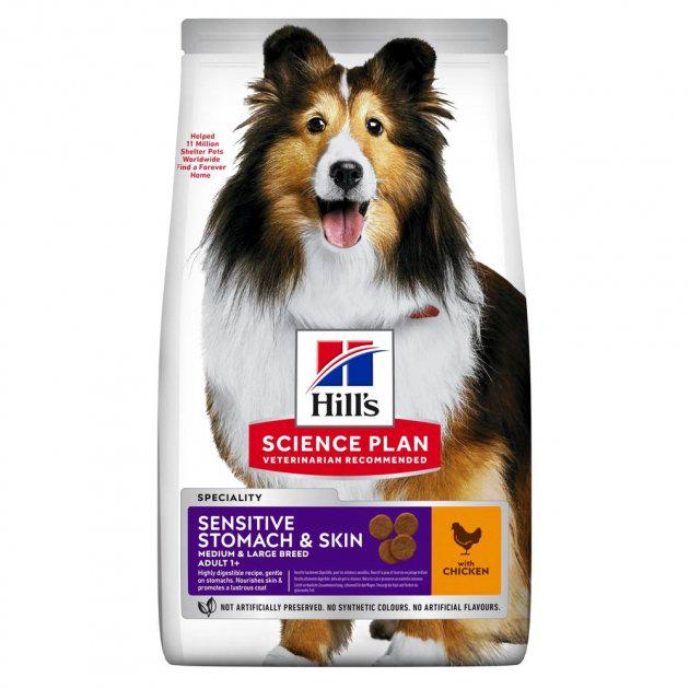 Корм сухой Hill's Science Plan Canine Sensitive Stomach&Skin Medium с курицей для собак с чувствительным пищеварением 14 кг (052742026091)