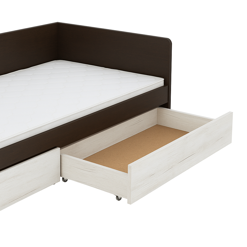 Ліжко односпальне Еверест з шухлядами 800 суцільний щит 80x190 см Венге/Крафт Білий (EVR-20739.23) - фото 2
