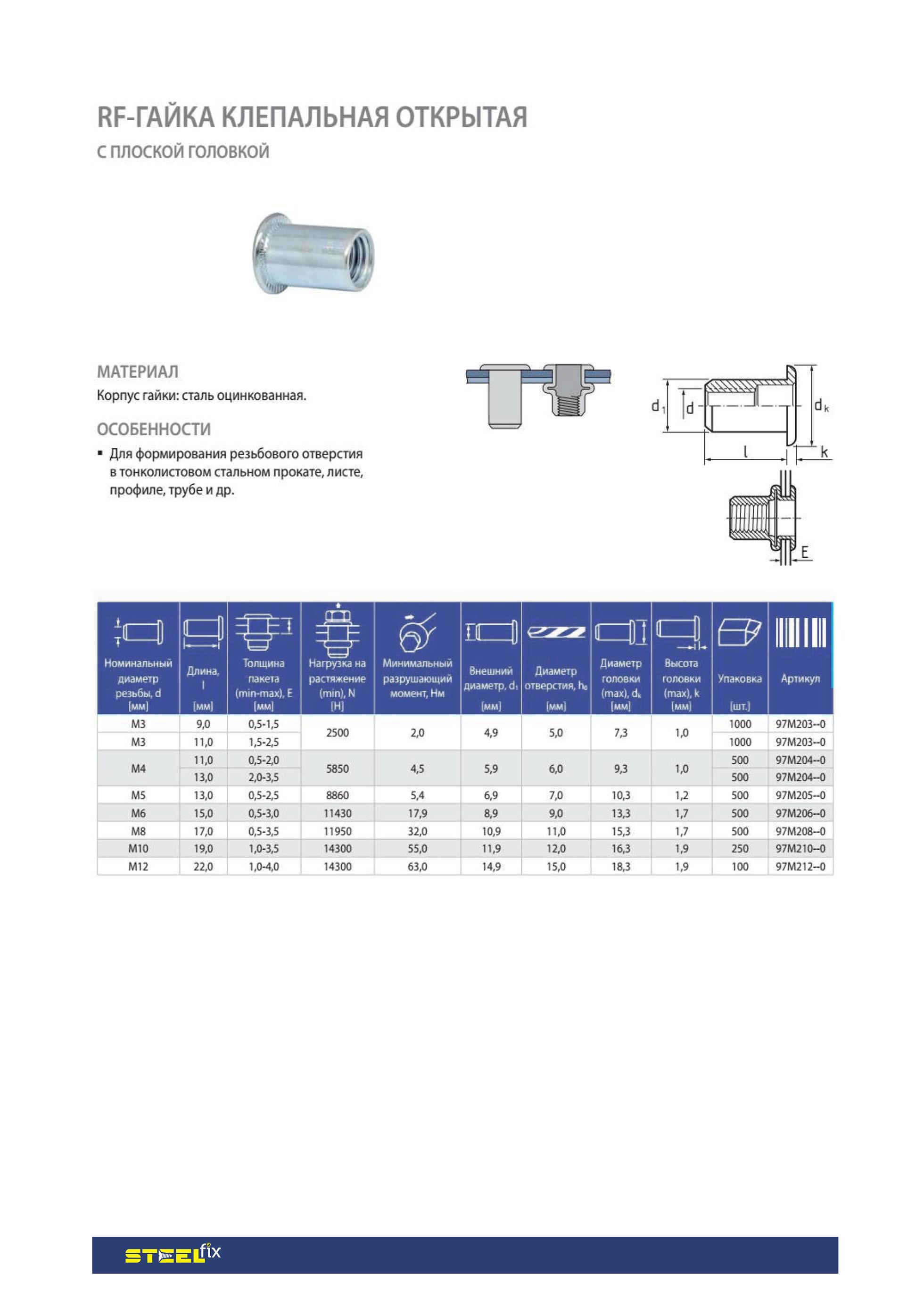 Гайка Steelfix клепальна Rf М6 0,5-3,0 відкрита пласка 50 шт. (052720) - фото 2