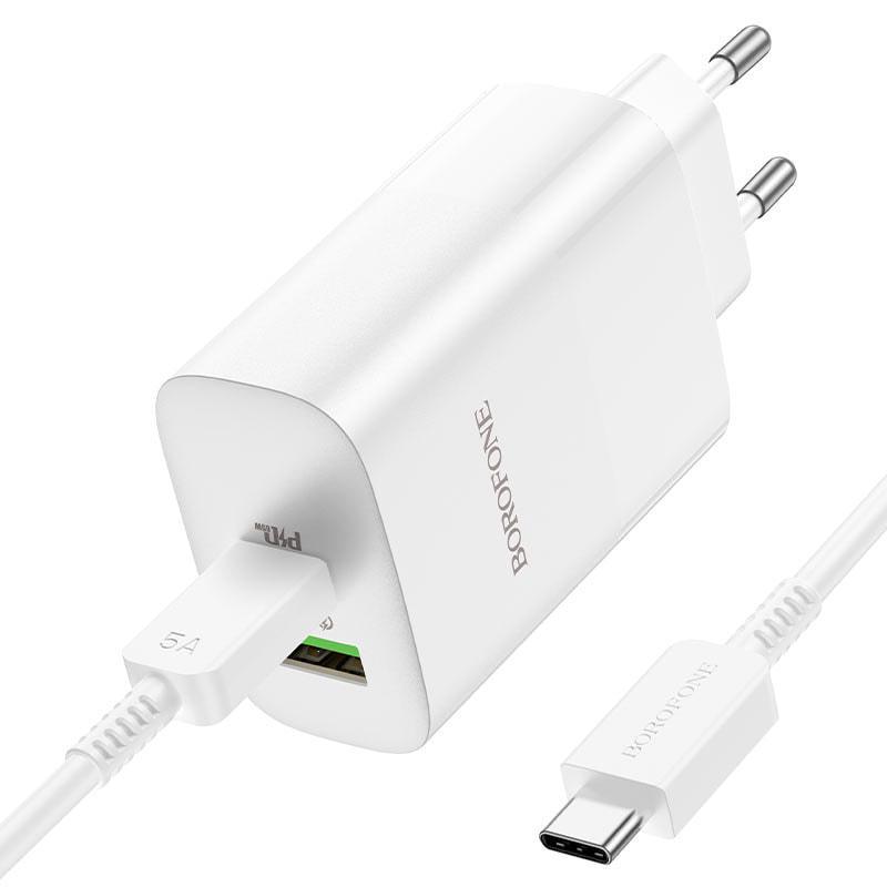 Пристрій зарядний Borofone BN10 QC3.0 1USB 1Type C 65W кабель Type-C White (36757)
