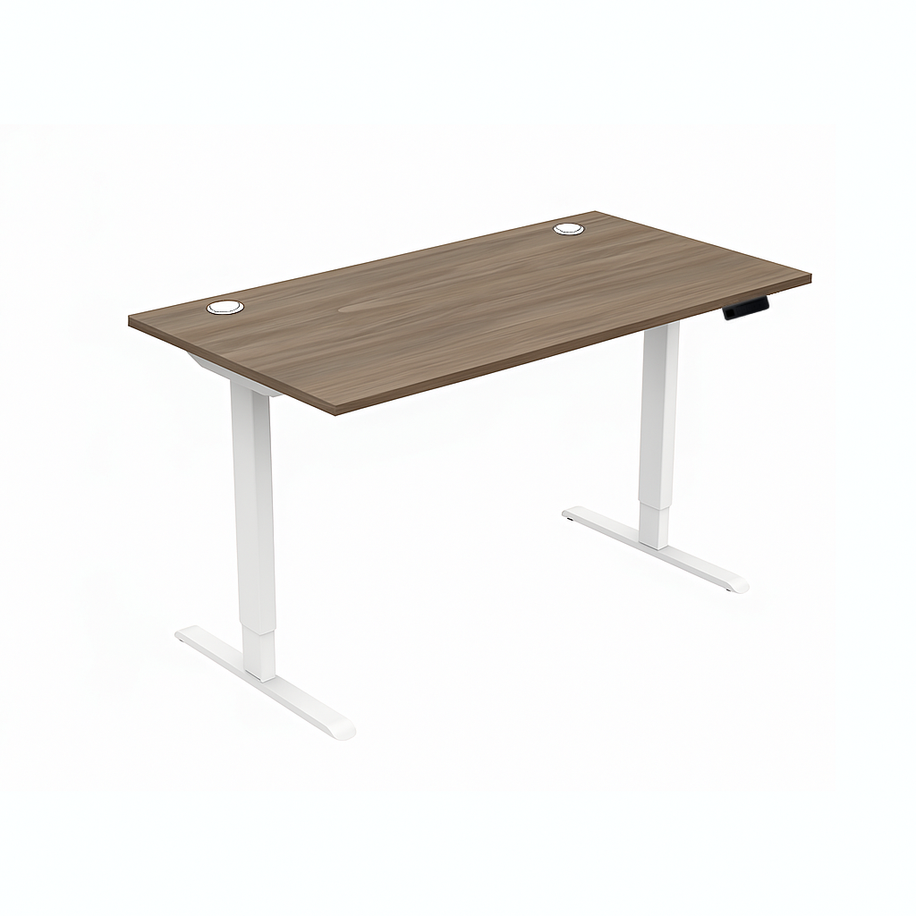 Компьютерный стол с регулировкой высоты Almant одномоторный с двумя заглушками Белый/Дуб Урбан кофейный (70603БелДуб)