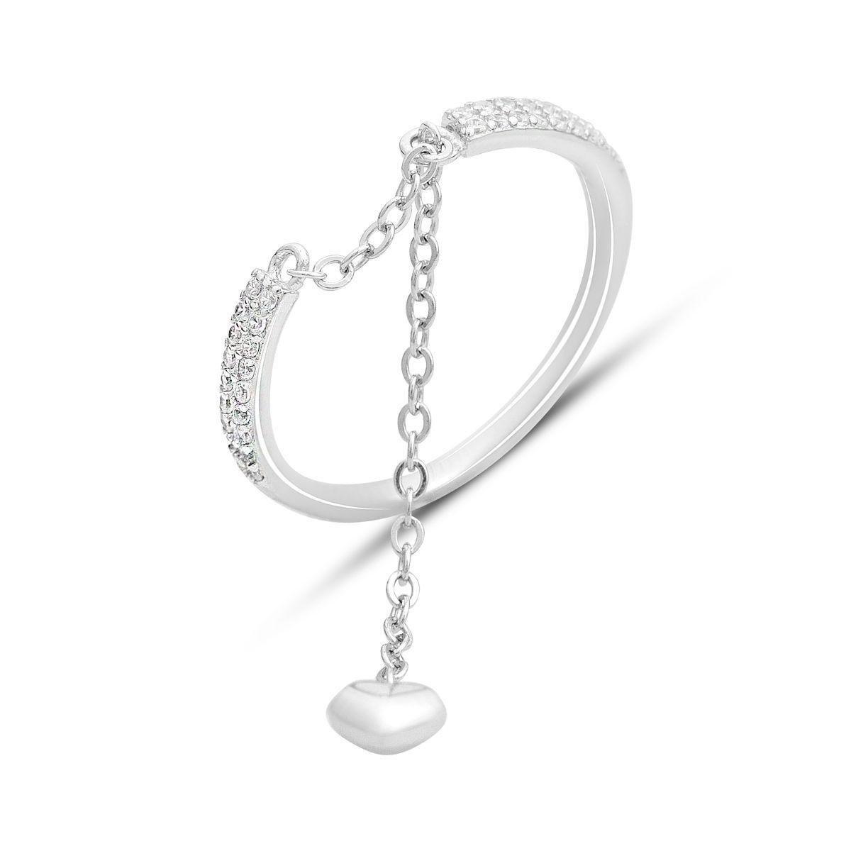 Кольцо серебряное LoveR с тонкой шинкой, фианитами и подвеской-сердцем р. 17,5 Кольцо серебряное LoveR с тонкой шинкой, фианитами и подвеской-сердцем р. 17,5