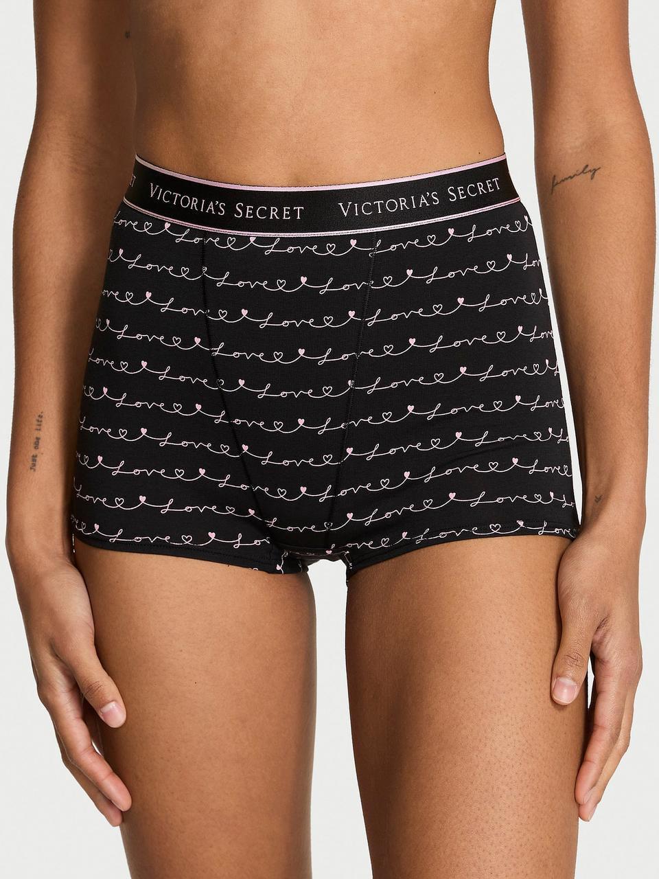 Трусики женские Victoria's Secret Logo Cotton High-Waist Boyshort M Черный (2889876881393)