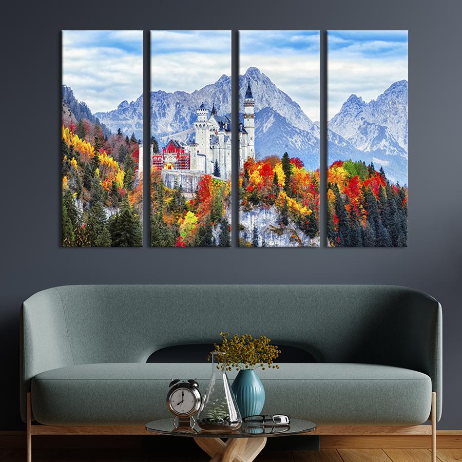 Картина модульная из 4 частей Замок Нойшванштайн в Баварии XL 209x133 см (392-41)