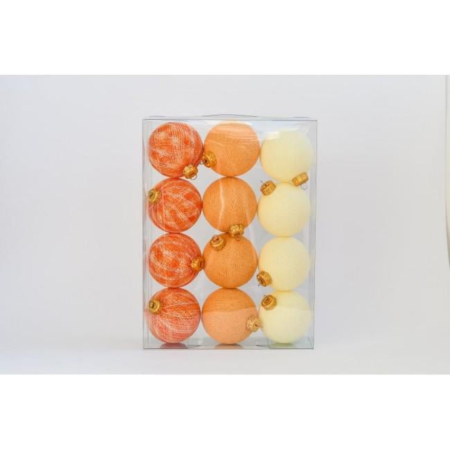 Елочные игрушки из ниточных шариков 6,5 см 12 шт. Оранжевый (402643)