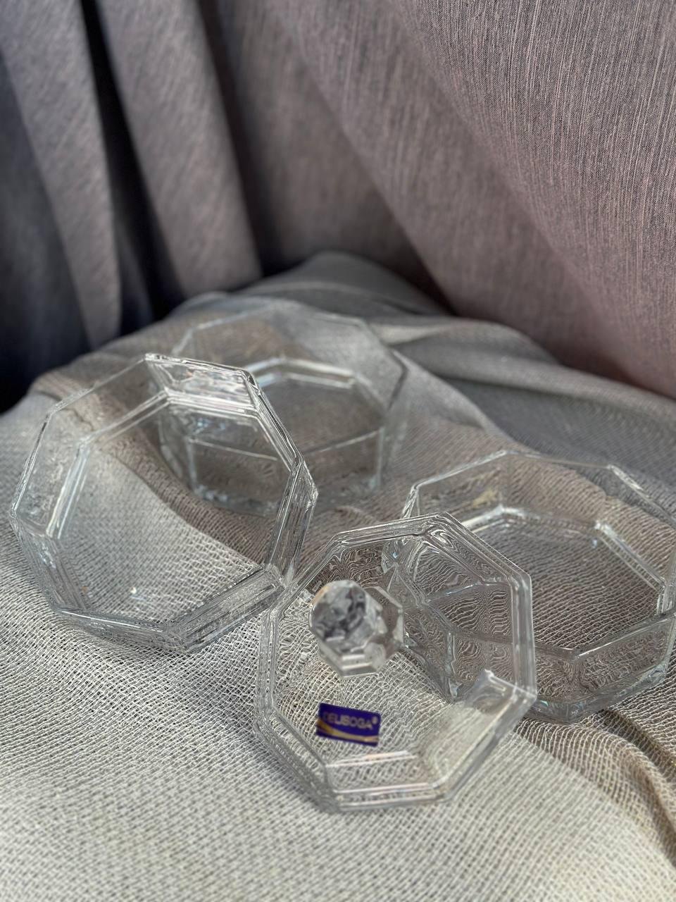 Цукерниця Olens Квартет скло 3 яруси по 300 мл Прозорий (102-015) - фото 3 Цукерниця Olens Квартет скло 3 яруси по 300 мл Прозорий (102-015) - фото 3