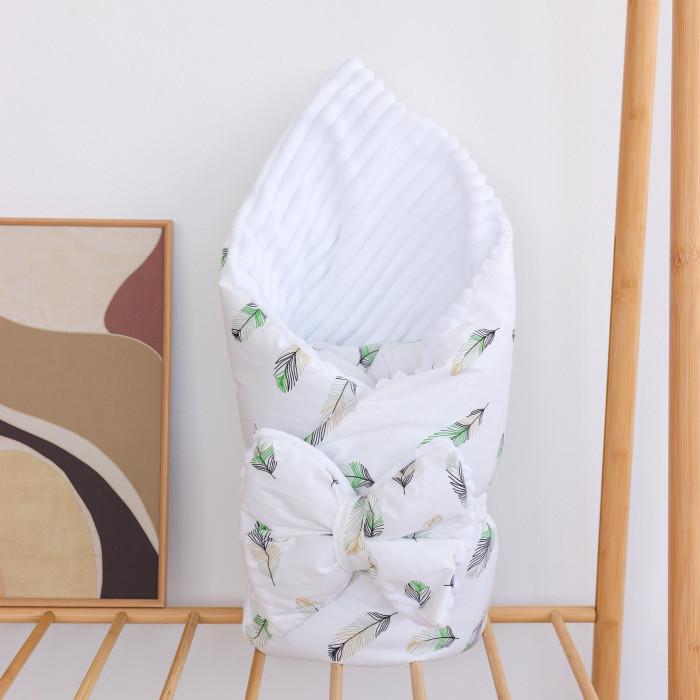 Плед со съемным утеплителем Mommy Bag №23 Перья с бантом на выписку Бело-зеленый (143916)