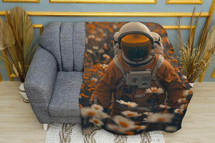 Плед 3D Astronaut in a field of flowers плюш двошаровий 135х150 см (114344-2)