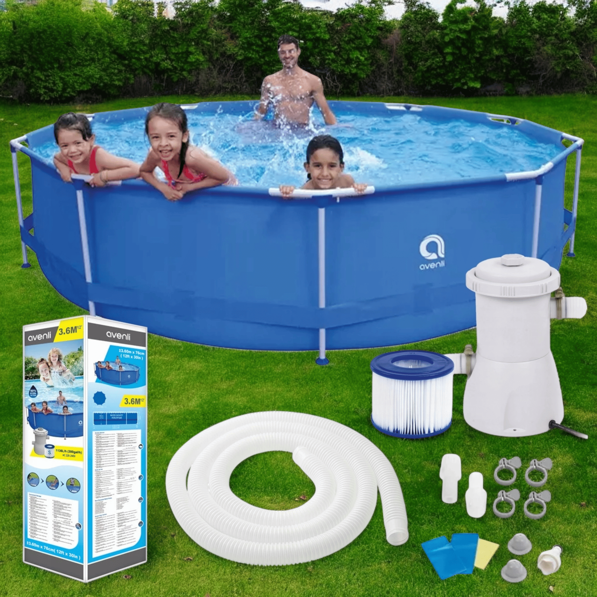 Бассейн каркасный круглый Avenli для взрослых и детей для дома и сада с фильтром 6125 л 360x76 см. Синий (177997) - фото 3 Бассейн каркасный круглый Avenli для взрослых и детей для дома и сада с фильтром 6125 л 360x76 см. Синий (177997) - фото 3